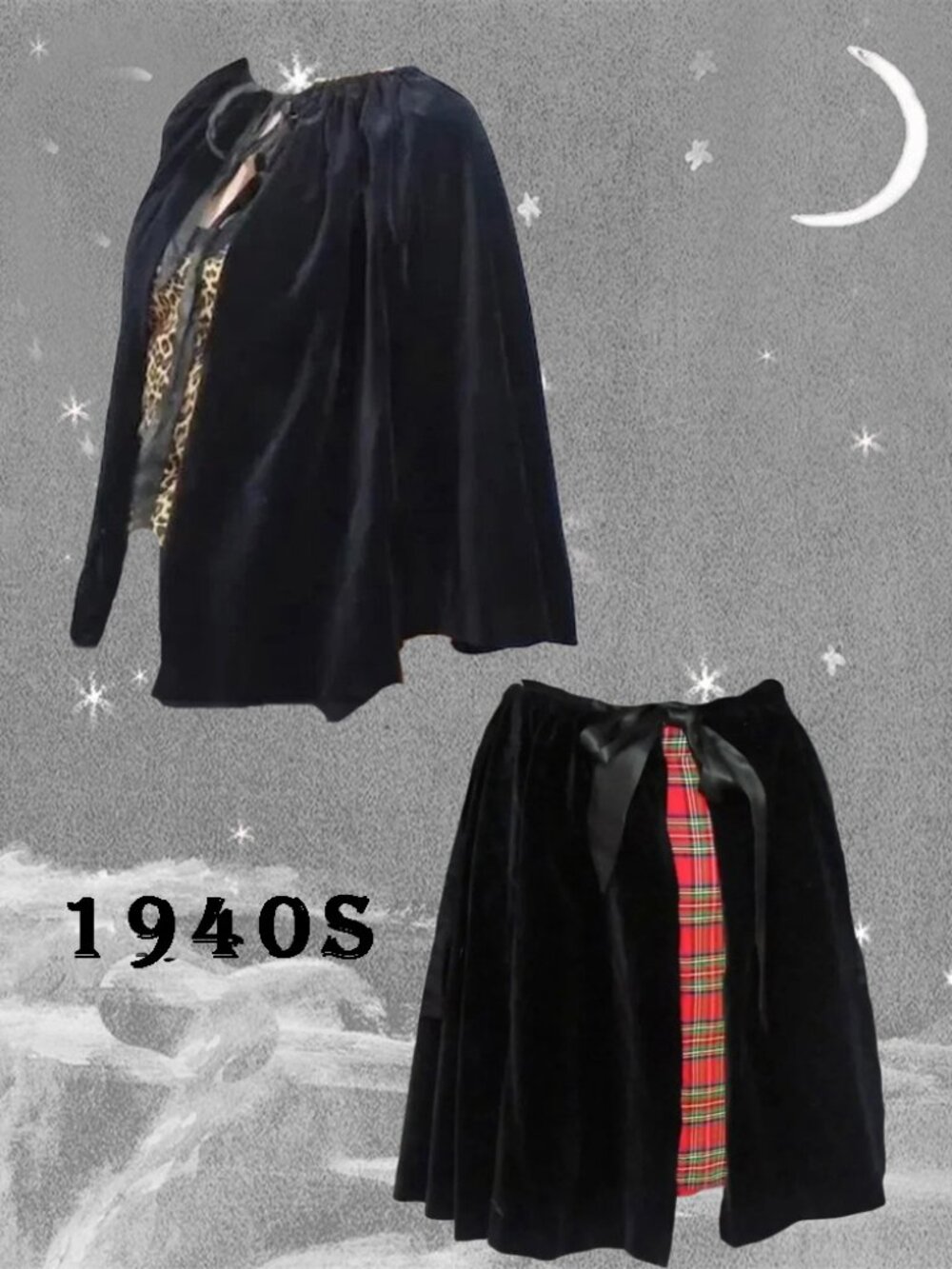Black Velveteen Cape / Wrap Skirt / Overskirt ALL THAT and 40s Vintage